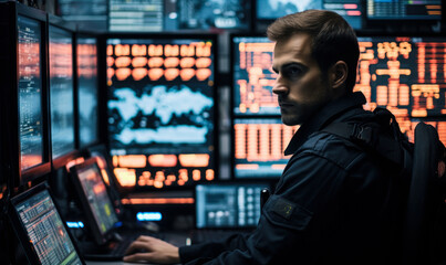 Ensuring Safety: Officer Monitoring Real-time Surveillance from Control Panel