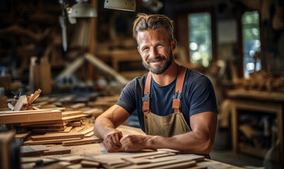 Tools, Timber, and Talent: Male Carpenter at Work in His Studio