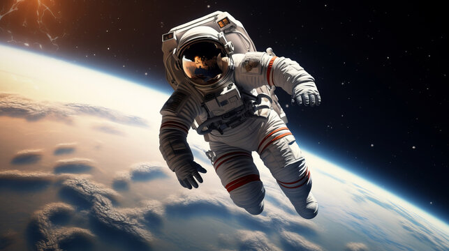 An astronaut in outer space. 