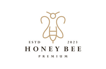 Honey bee logo vector icon illustration hipster vintage retro