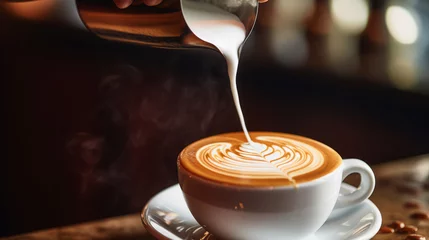  Barista and cappuccino. Roasted coffee beans. Background. © Сергей Шипулин