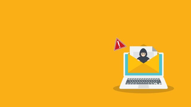 Email data phishing. Cyber thief hide inside email on a laptop computer. Virus, malware, email fraud, e-mail spam, phishing scam, hacker attack concept.