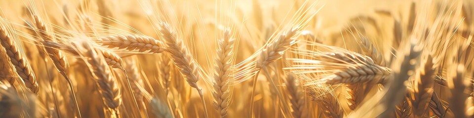 Ripe wheat field, ears of wheat. Isolated. Macro photography. Cinema style