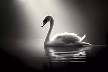 A black and white high contrast image of a graceful swan