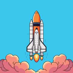rocket launch vector art illustration, space shuttle lifting premium vector