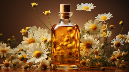Essential oil with chamomile flower. - obrazy, fototapety, plakaty