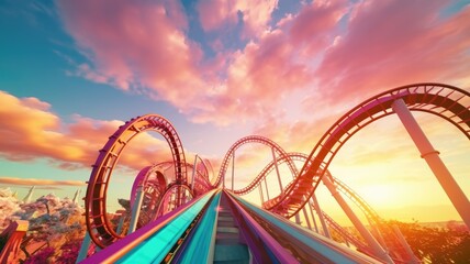 Pastel roller cPastel roller coaster on the high with sky background.oaster on the high with sky background.