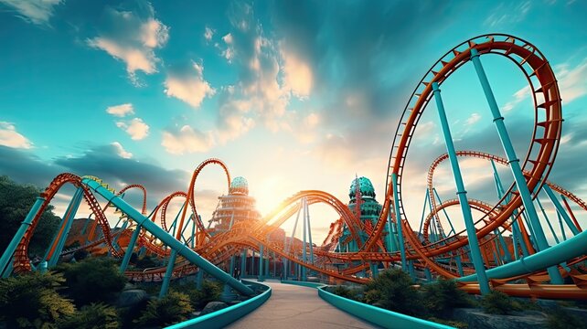 Roller coaster on the high with sky background.