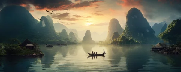 Foto auf Acrylglas Guilin Landscape of Guilin, Li River and Karst mountains, China. Generative ai