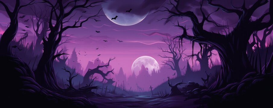 halloween background with creepy landscape A spooky scary forest, halloween night. Generative ai