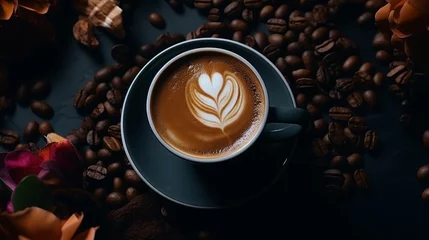 Fototapeten Barista and cappuccino. Roasted coffee beans. Background. © Сергей Шипулин