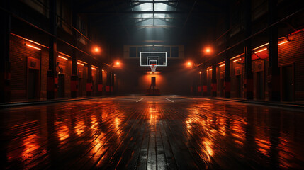 Empty basketball court. - obrazy, fototapety, plakaty