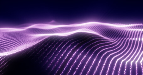 Abstract purple waves from glowing particles and lines futuristic hi-tech background