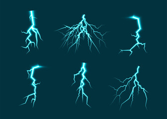 Realistic lightning rays, lightning light storm strikes