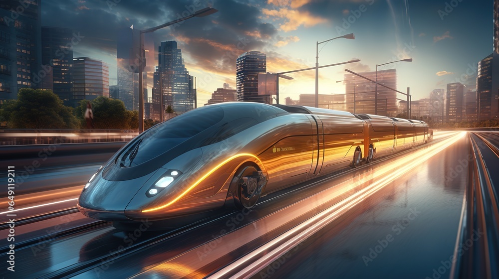 Poster futuristic high-speed rail in action: connecting cities with speed and efficiency