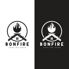 Bonfire Logo, Wood Burning And Fire Design, Camping Adventure Vintage