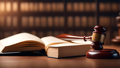 Justice law and legal concept, Law and justice theme, A judge's gavel sits on a desk in a law office stock images 