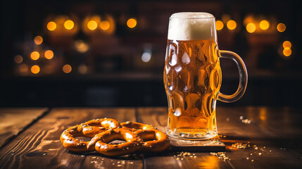 Oktoberfest. Beer and pretzels. Background. - obrazy, fototapety, plakaty