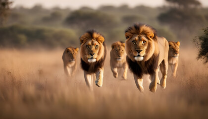 Group lion in a field, beautiful image of an african lion stock images, close up of a lion with a...