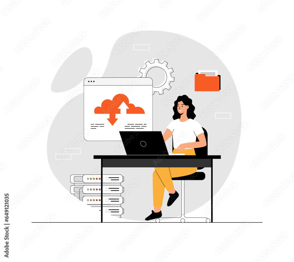 Poster saas concept, software as a service. cloud computing and storage, online subscription to programs. i