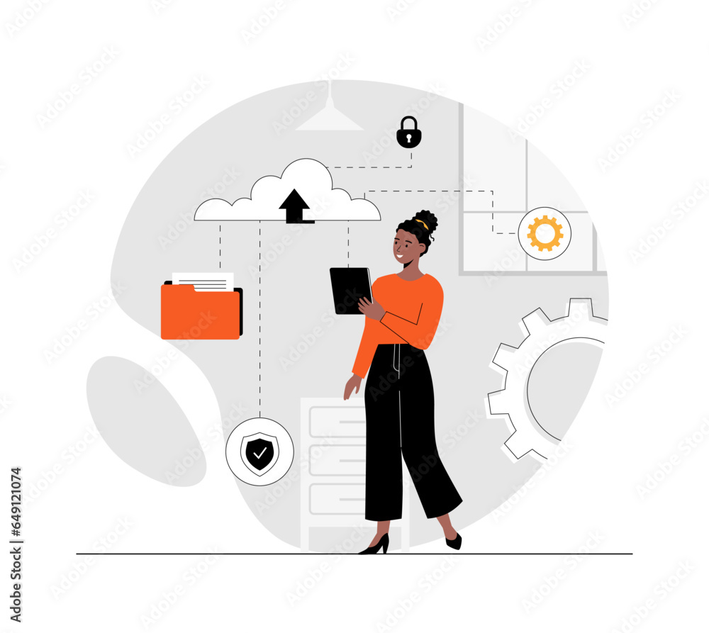 Poster saas concept, software as a service. cloud computing and storage, online subscription to programs. i