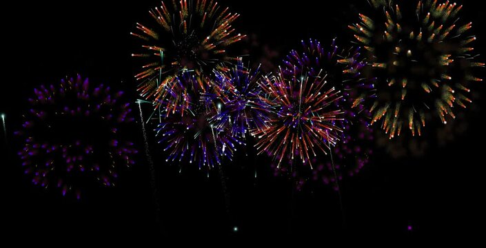 Fireworks celebration animation on black background. New year, colourful