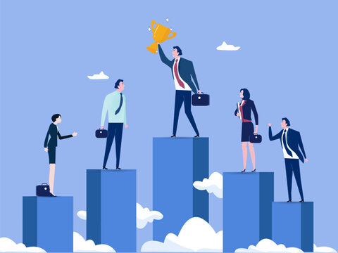 Business competition, performance comparison chart between company profit or employee, winner and loser in contest, achievement concept, business people compete on performance graph with one winner.