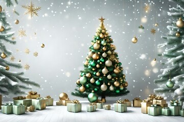 3d rendering Decorated green Christmas tree