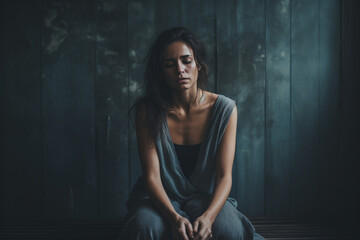 Dramatic Portrait of Woman sitting alone and depressed