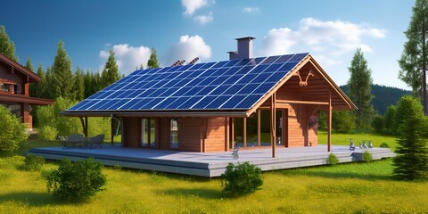 Obraz premium Photovoltaic solar panels. Sustainable energy. A mini power plant for a home.