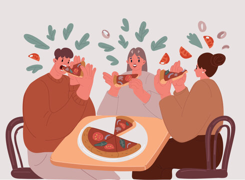 Vector illustration of People eating pizza