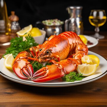 A delicious freshly boiled lobster on plate
