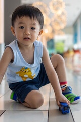 Close-up Portrait image of Happy 1-2 years old Asian Chinese child on happy mode