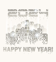 Happy 2024 New Year in Futuristic City, cityscape invitation card, vector illustration