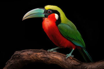 Tropical American toucan isolated on a black background