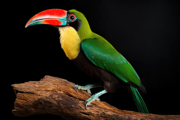 Tropical American toucan isolated on a black background