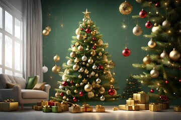 Fototapeta na wymiar 3d rendering Decorated green Christmas tree 