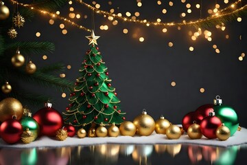 Fototapeta na wymiar 3d rendering Decorated green Christmas tree 