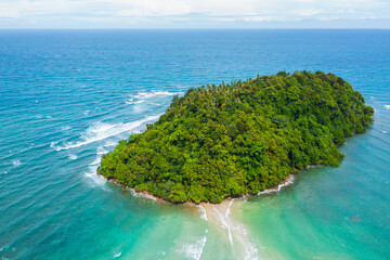 Amazing aerial image of Beautiful seascape scene of Kelambu Beach, Kudat, Sabah, Malaysia.