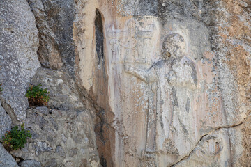 Wall sculptures from the Hittite civilization in Yazılıkaya monument located near Çorum in Anatolia.