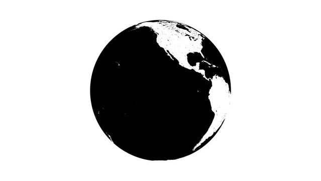 world map rotation in center. white and black background footage video clip. 4k