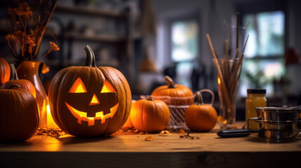 Halloween festivities. Scary pumpkins. 