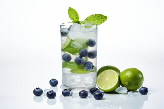 a glass of mojito with fresh blueberries