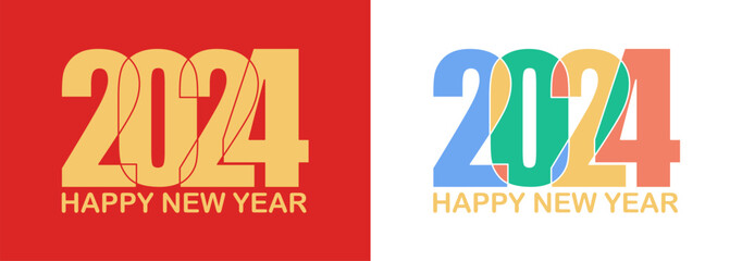 Happy New Year 2024 Logo Design , Red And White Background