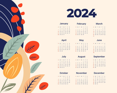 2024 annual calendar template with nature theme
