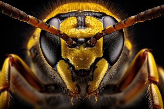 Macro image of a hornet Vespula vulgaris, Close up of a Wasp Vespula vulgaris, AI Generated