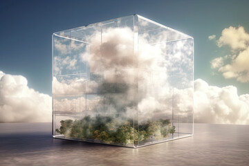 A Creative cube with a cloud inside it Generative AI