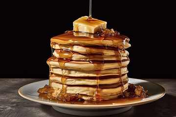A stack of pancakes with syrup and butter on top Generative AI - obrazy, fototapety, plakaty