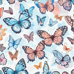 Seamless Pattern of Butterflies. Wings of Delight