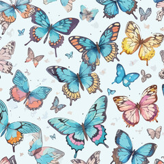 Seamless Pattern of Butterflies. Elegant Butterfly Ensemble